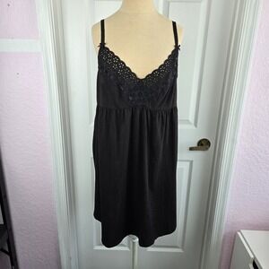 Victoria's Secret Womens Black Cotton Nightgown Size XL Lounge Dress Lace Trim